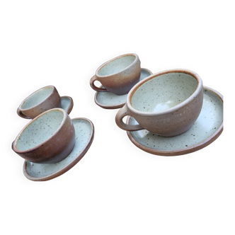 Set of 4 stoneware cups and sub-cups - vintage