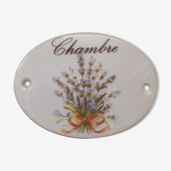 Plaque en porcelaine pour porte de chambre, à décor de nature fleurs et ruban