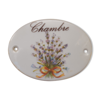 Plaque en porcelaine pour porte de chambre, à décor de nature fleurs et ruban