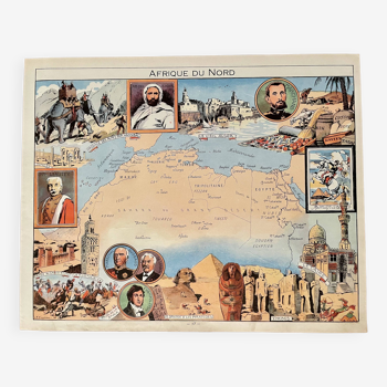 Affiche ancienne carte de l'Afrique du Nord - JP Pinchon - 1950