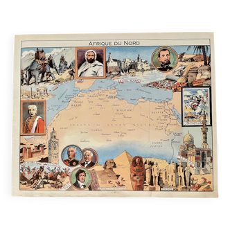 Old poster map of North Africa - JP Pinchon - 1950