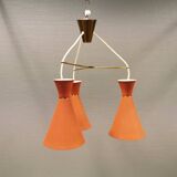 Hanging lamp with three shades/light sources, probably designed by Bent Karlby in the late 1950s