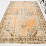 6x9 Peach Yellow Soft Pastel Turkish Vintage Rug, 185x276Cm SK 5250
