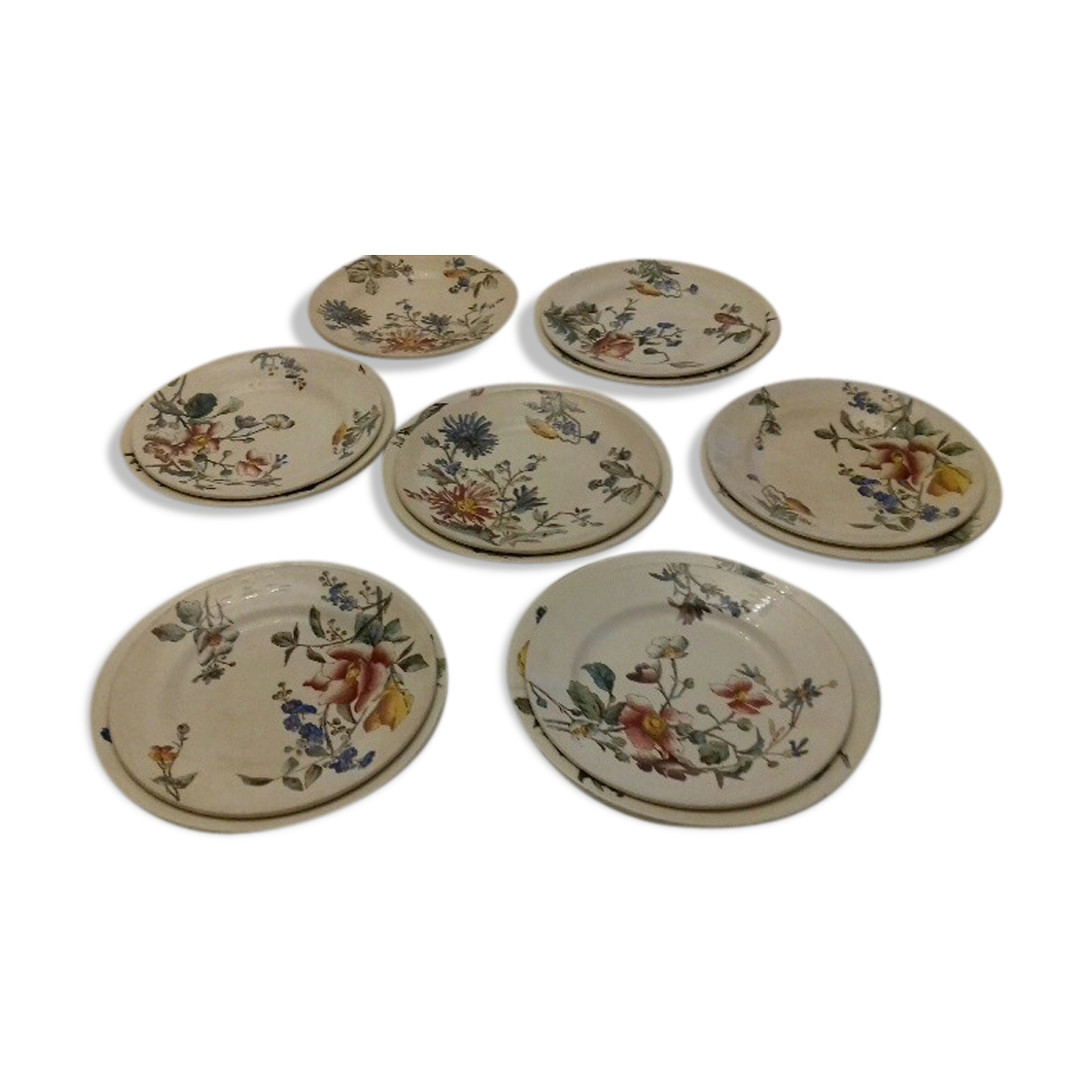 Lot of 13 old earthenware plates "iron earth"