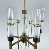 Sciolari, five arms brass and glass tube chandelier. Italy 1960s