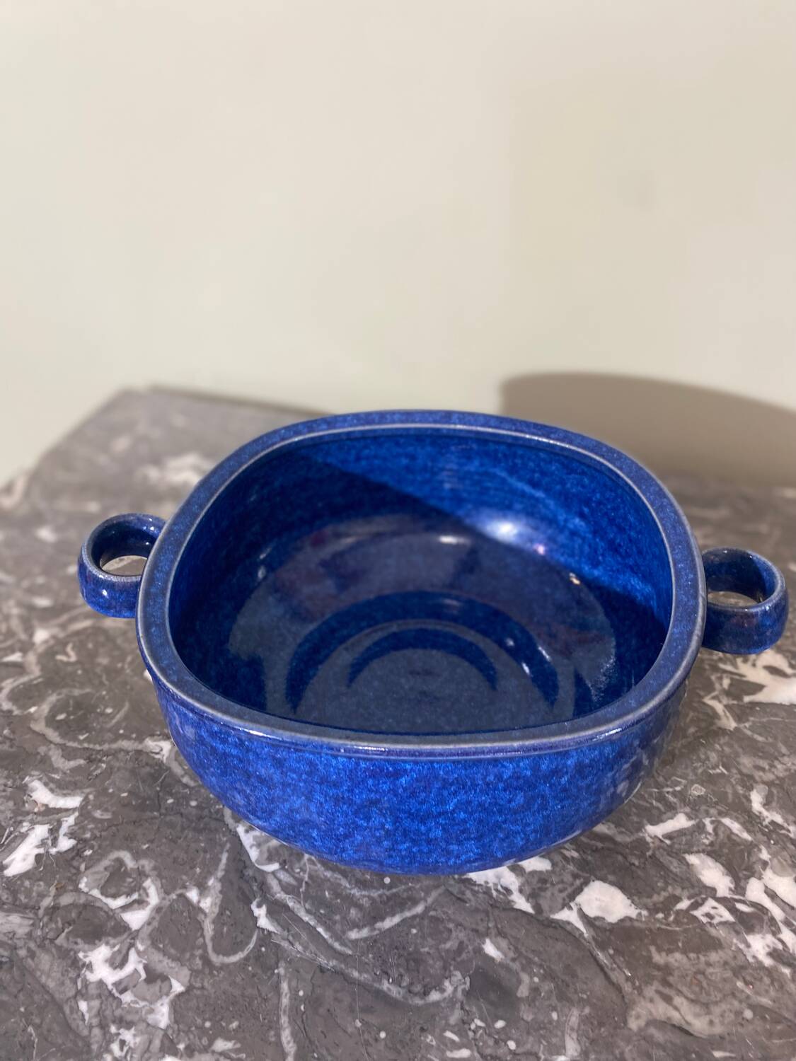 Blue glazed stoneware dish