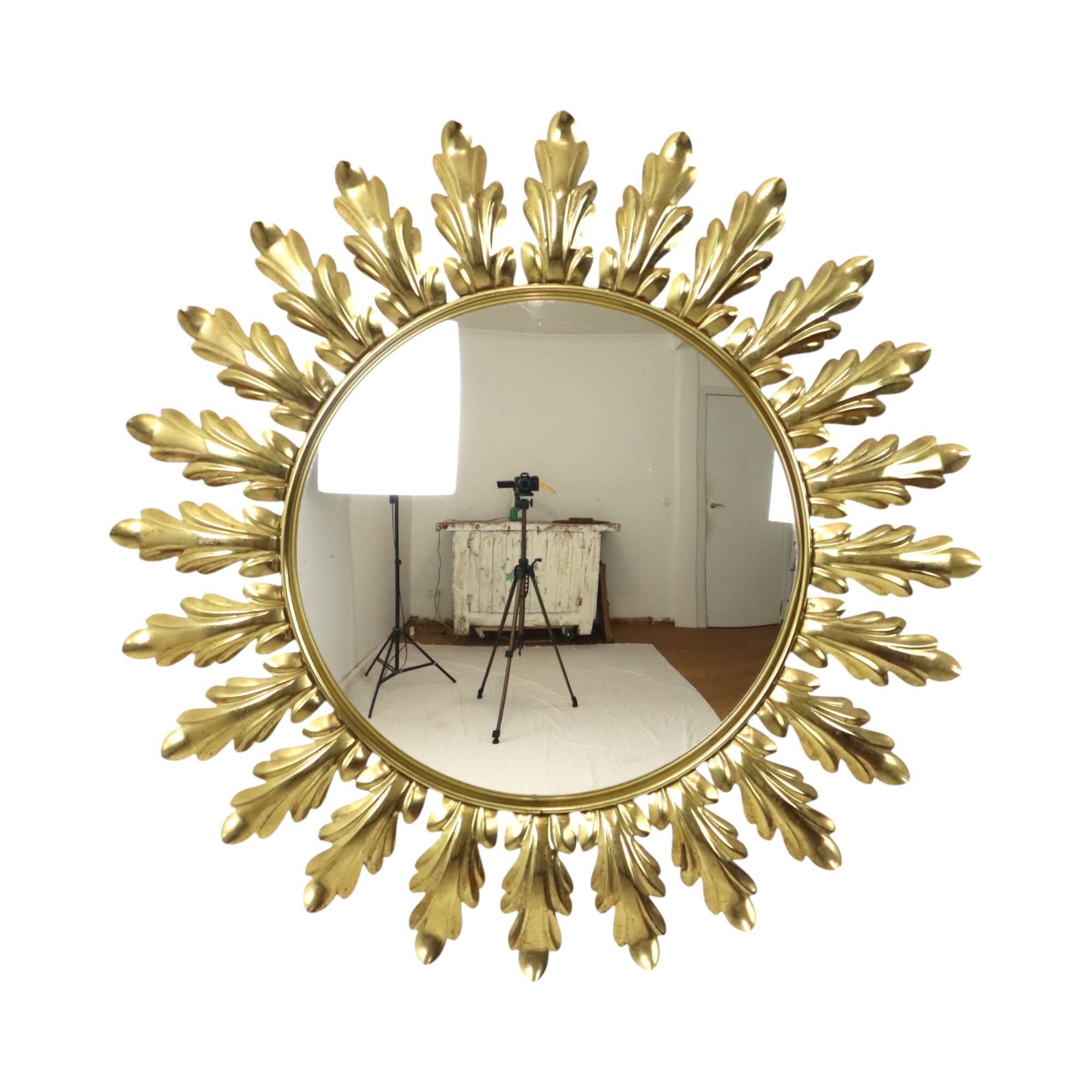 Mid Century Copper Plated Metal Sun Mirror Deknudt Convex 50cm