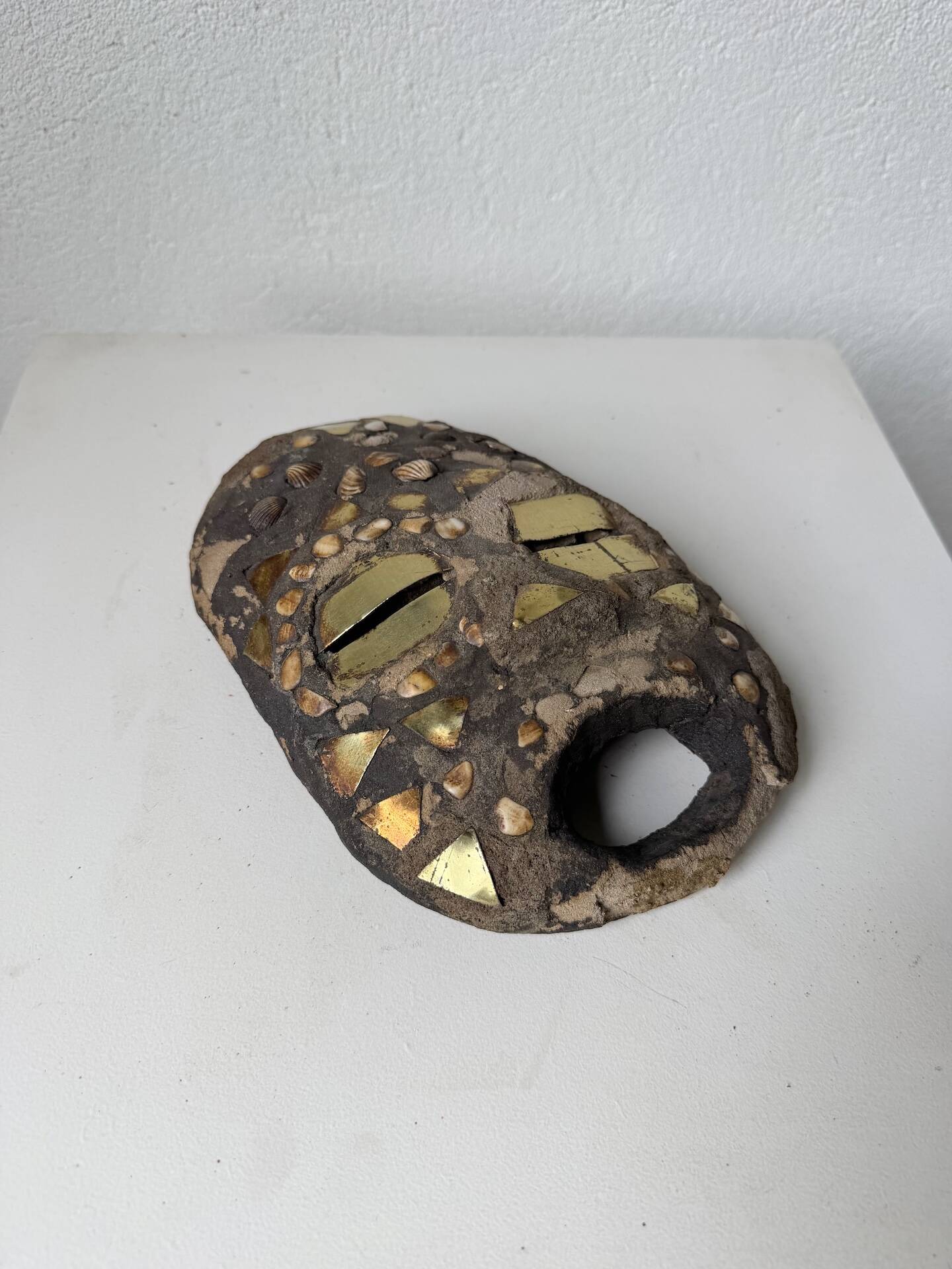 Ancient African mask Luba wood and shell