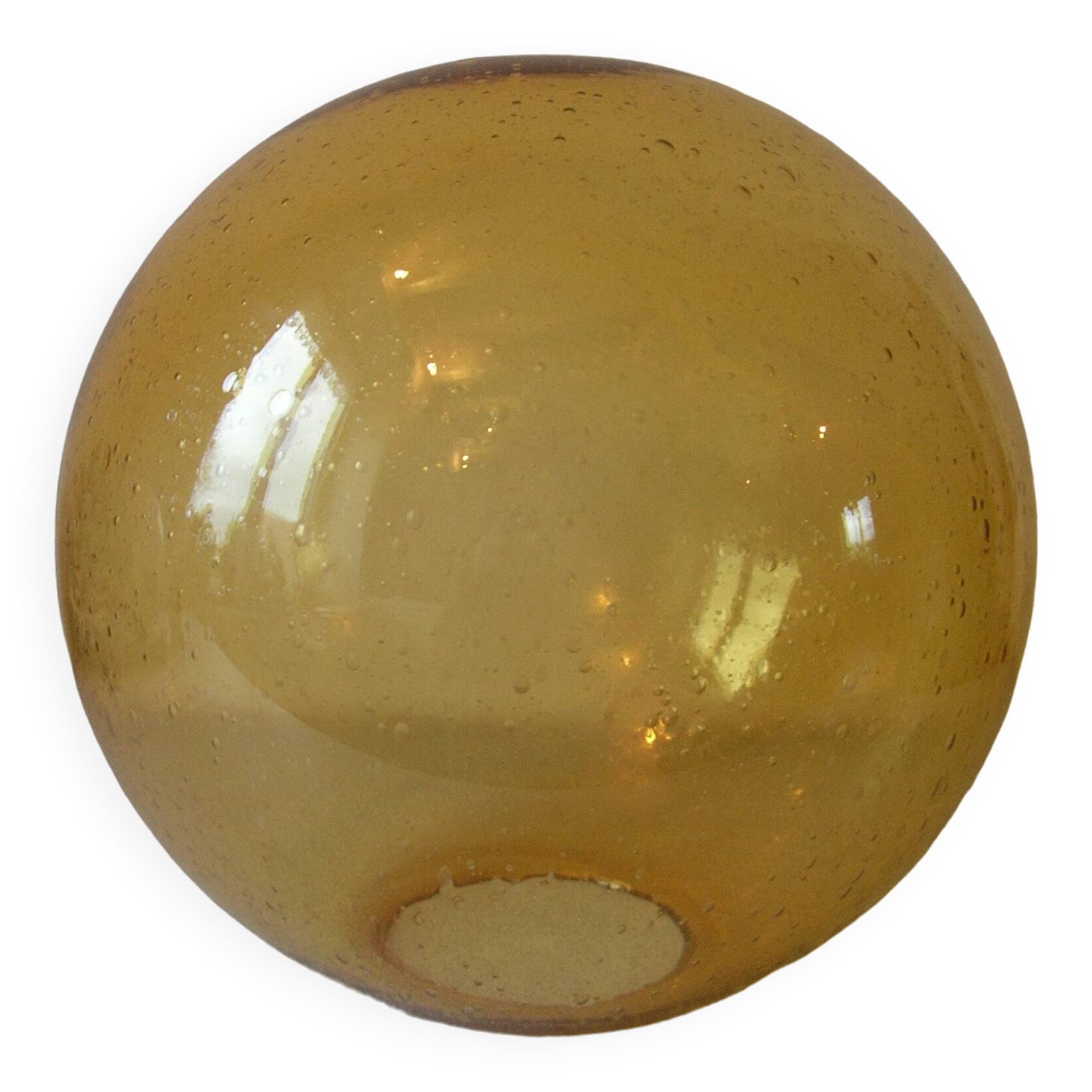 Old large lampshade globe ball sphere amber glass bubbles chandelier lighting fixture
