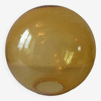 Ancien grand abat jour globe boule sphère verre ambré à bulles luminaire lustre