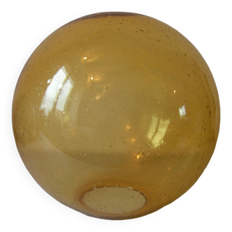 Ancien grand abat jour globe boule sphère verre ambré à bulles luminaire lustre