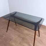 Coffee table in wood and smoked glass
