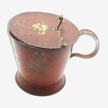 Ancien pot à sel en métal peint à la main