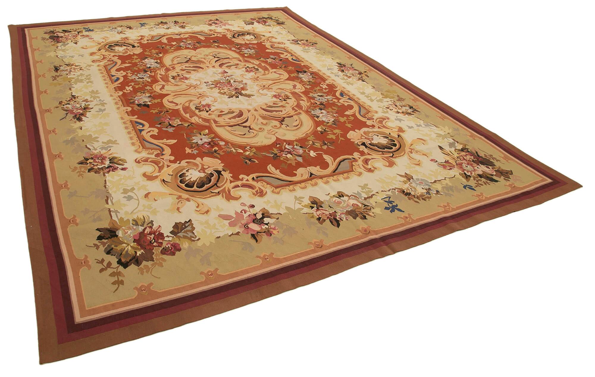 Handmade European Vintage Aubusson Kilim 273 cm x 367 cm