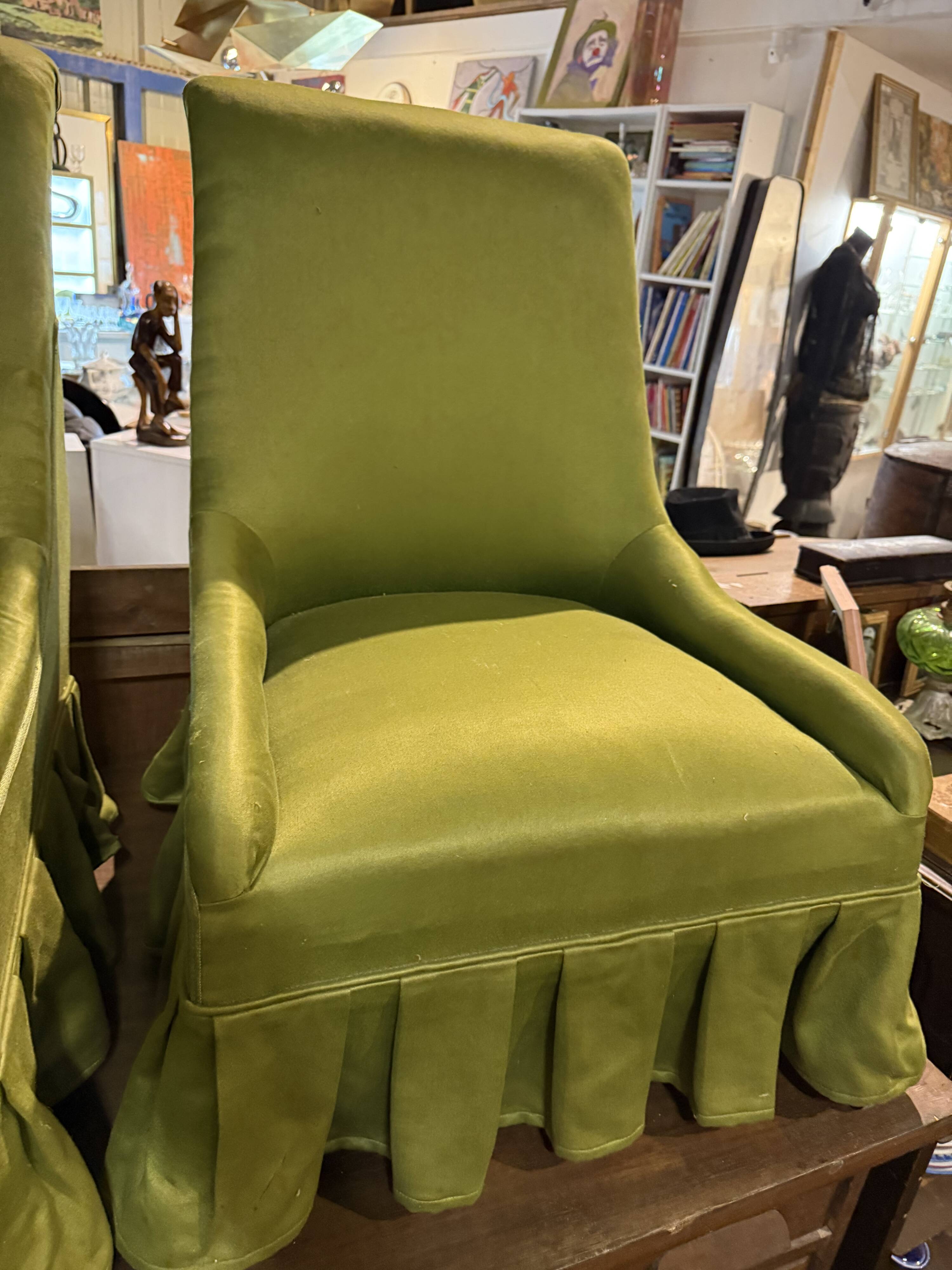 Pair of green fabric armchairs