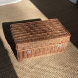 Malle en osier ancienne tressée vintage