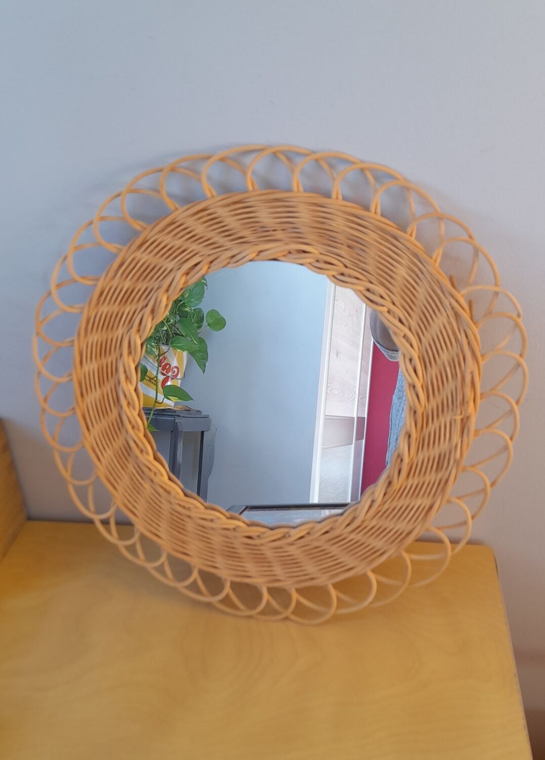 Braided wicker mirror