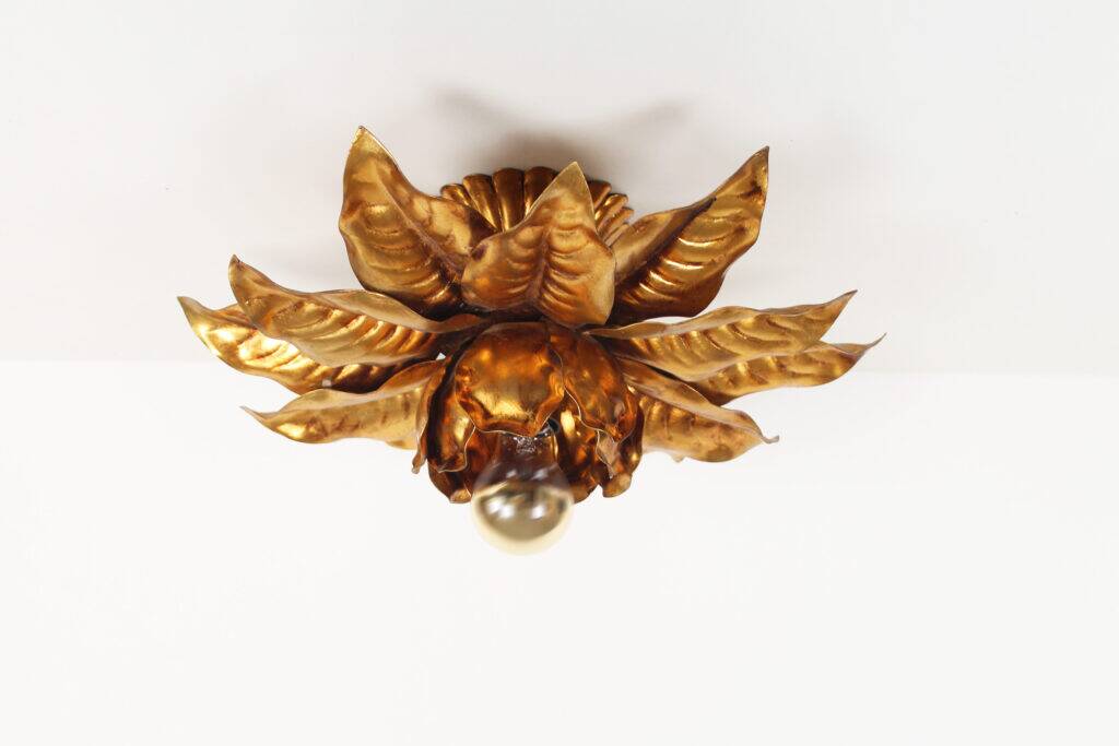 Wonderful large gilded Florentine flush mount light by Masca