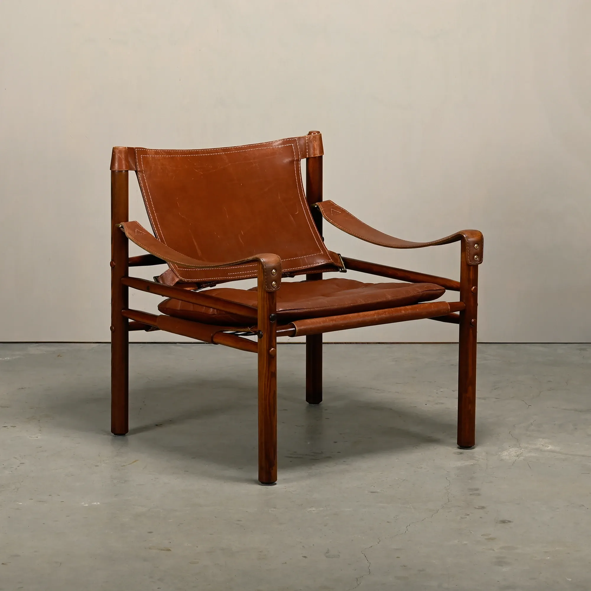 Arne Norell Sirocco Safari Lounge Chair in stained Ash and Brown Leather