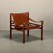 Arne Norell Sirocco Safari Lounge Chair in stained Ash and Brown Leather