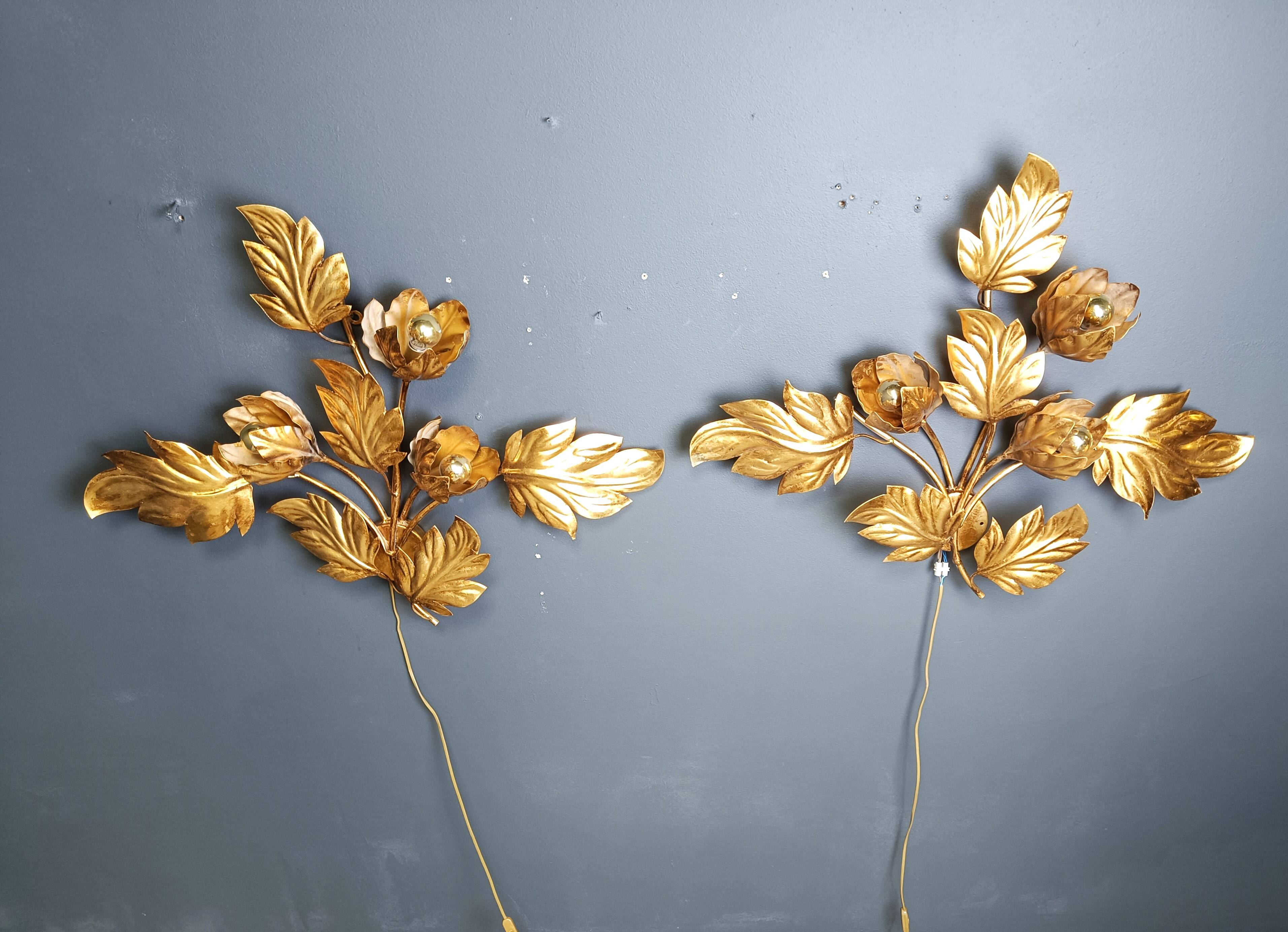 Pair of Vintage leaf wall lights by Hans Kögl, 1970s