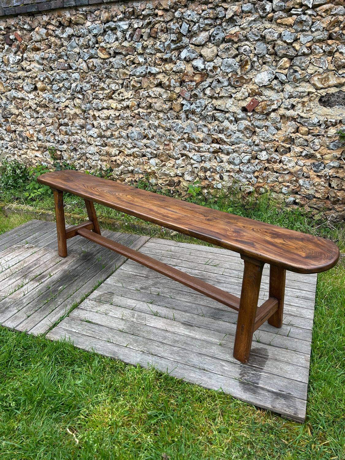 Vintage farmhouse bench in solid oak