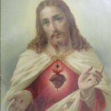 Set of two chromo-lithographs Sacred Heart Jesus Immaculate Heart Mary