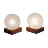 Pair of wooden and glass table lamps. Italy, 1970s.