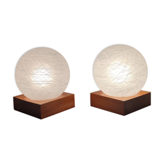 Pair of wooden and glass table lamps. Italy, 1970s.