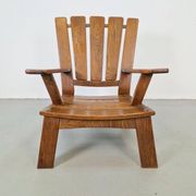 Brutalist Wood Armchair with Brown Leather Upholstery, Germany, 1960s