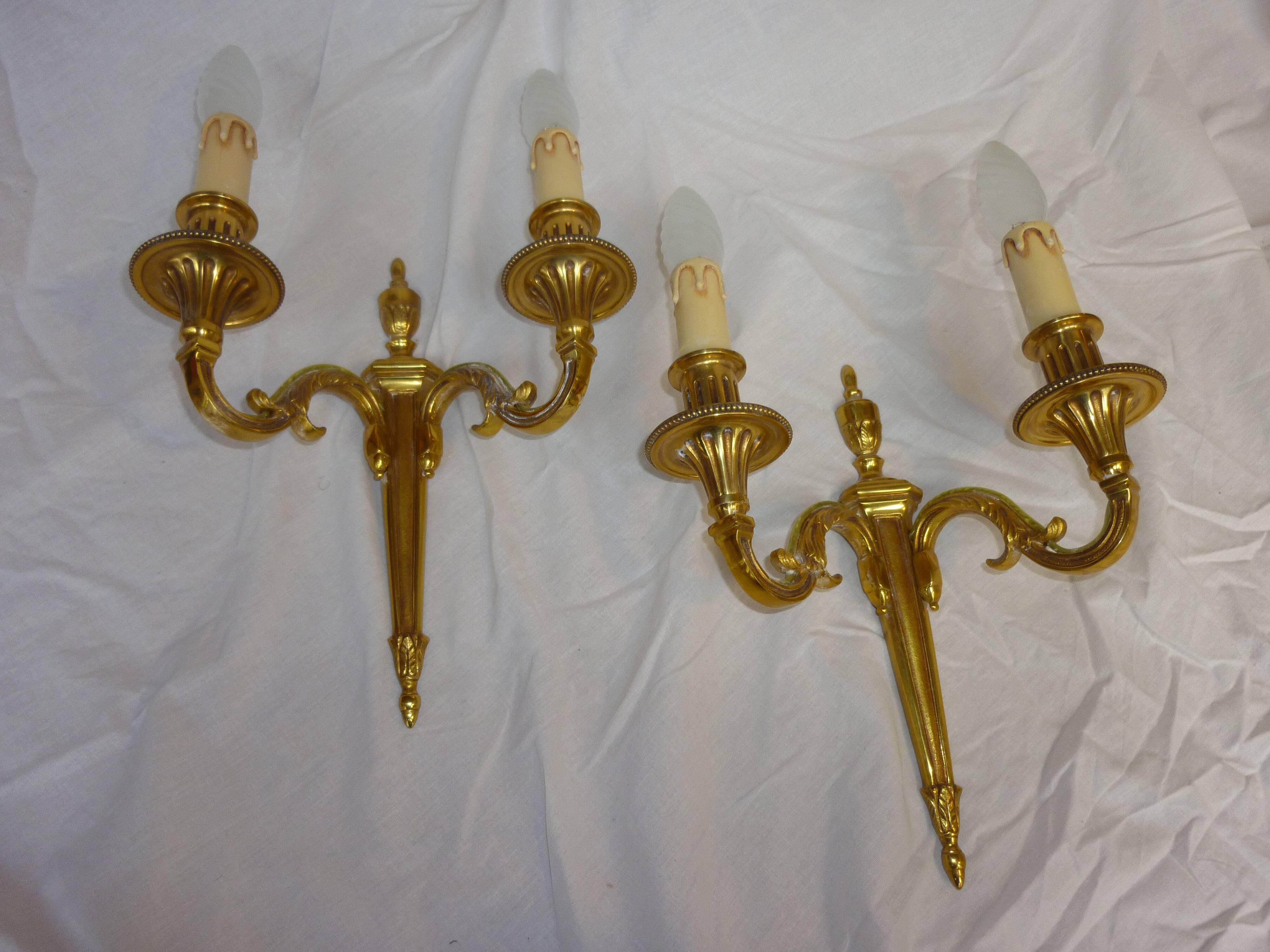 Pair of sconces Lucien Gau real brass