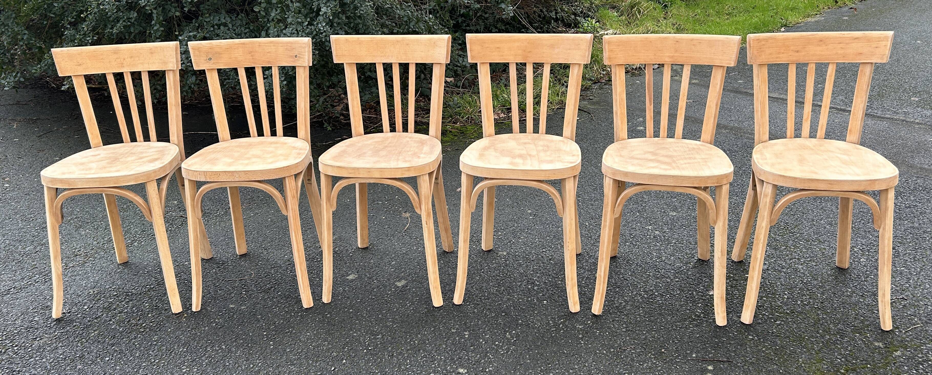 Set of 6 Baumann chairs No. 43, raw wood, ready to paint or sand