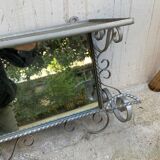 Wall coat rack, wrought iron hook with vintage mirror.