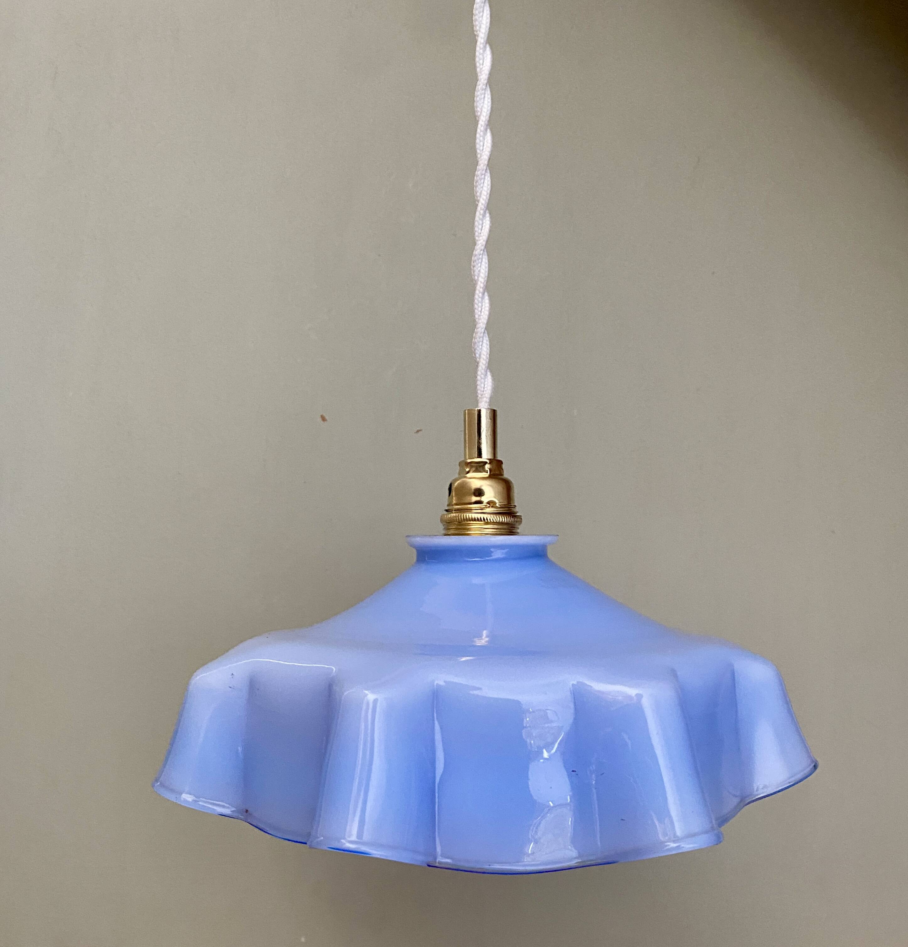 Vintage blue opaline lampshade pendant light