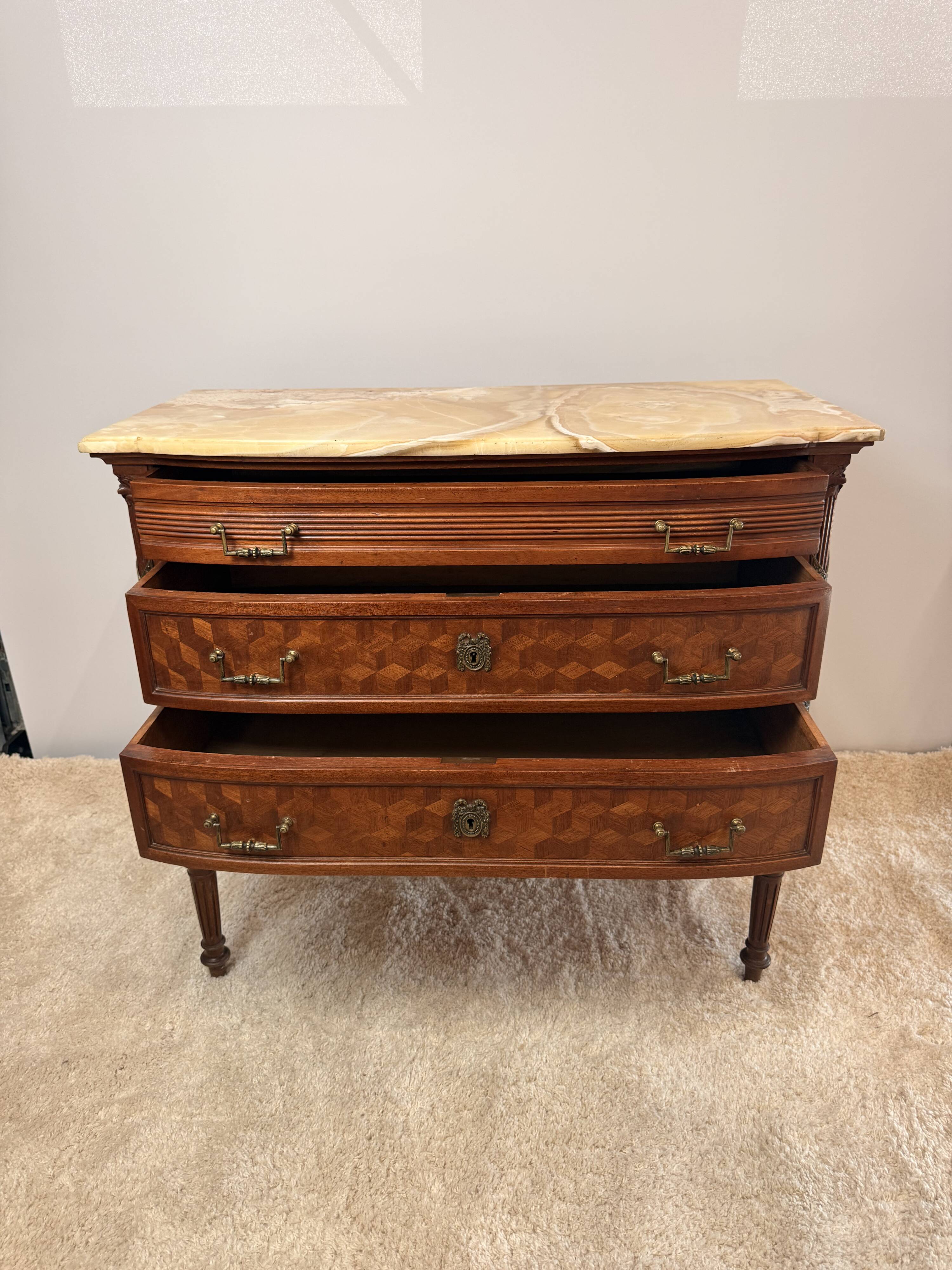 Louis XVI style commode in marquetry – Marble top