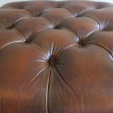 Chesterfield brown tufted leather pouffe ottoman