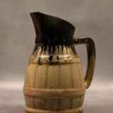 Barrel pitcher in beige enameled stoneware