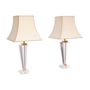 Paire de lampes de table Hollywood Regency lucite 1970 France