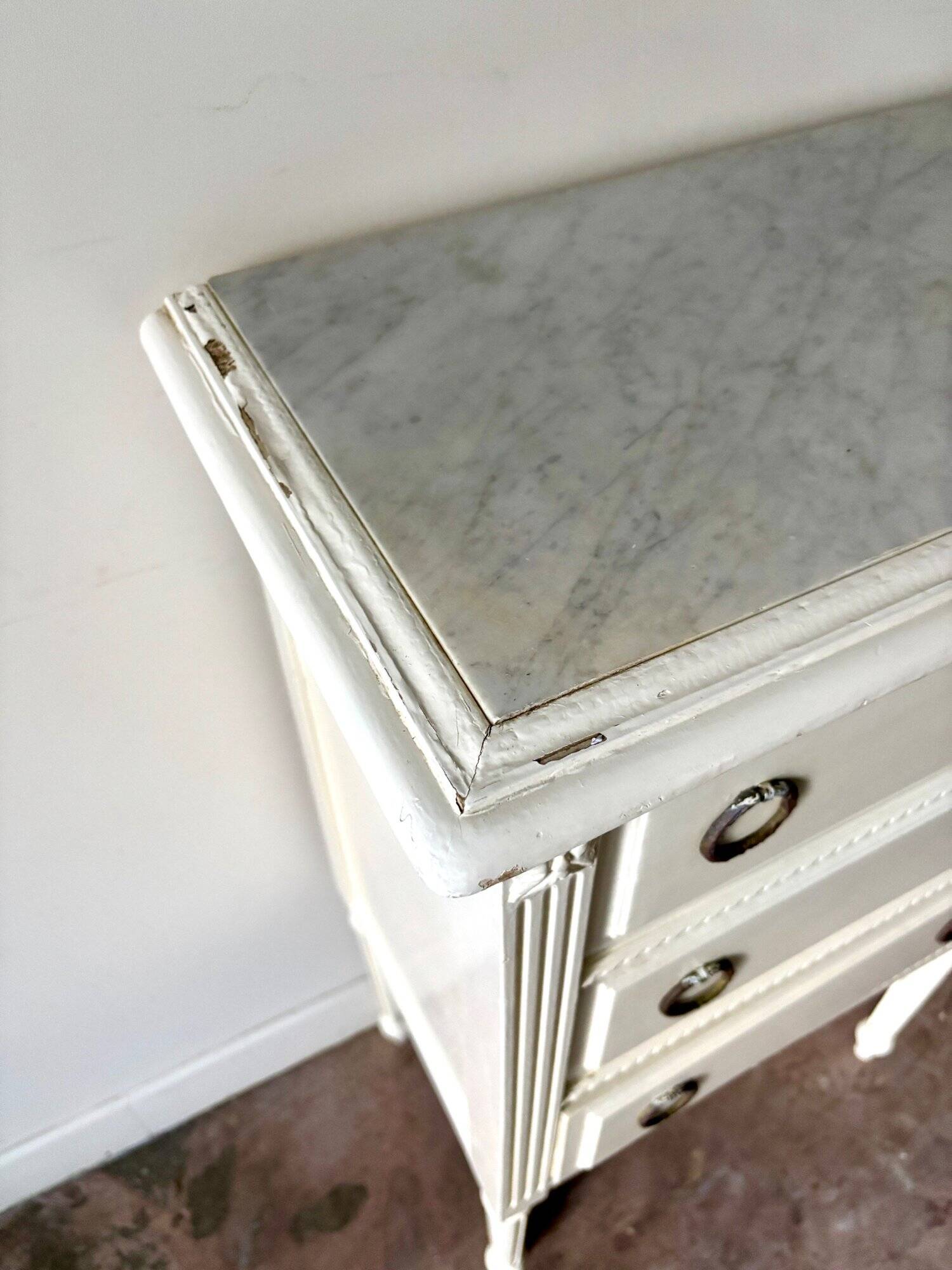 3-drawer chest of drawers in ecru wood and gray marble