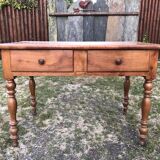 Louis Philippe style old cherry desk table with 2 drawers and 1 pull.