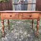 Louis Philippe style old cherry desk table with 2 drawers and 1 pull.