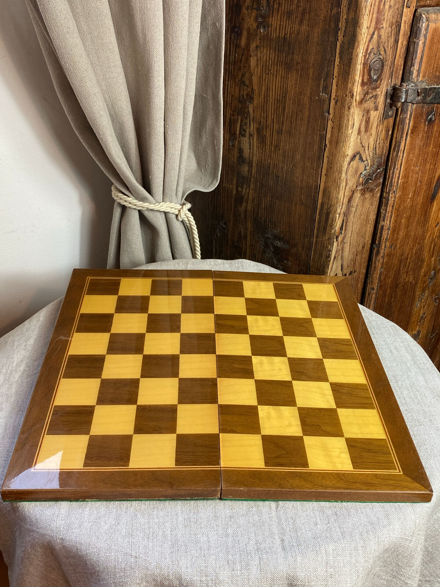 Chess set with wooden board and pieces