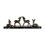 Art Deco bookends "Doe & Fawn" in black marble and gold metal