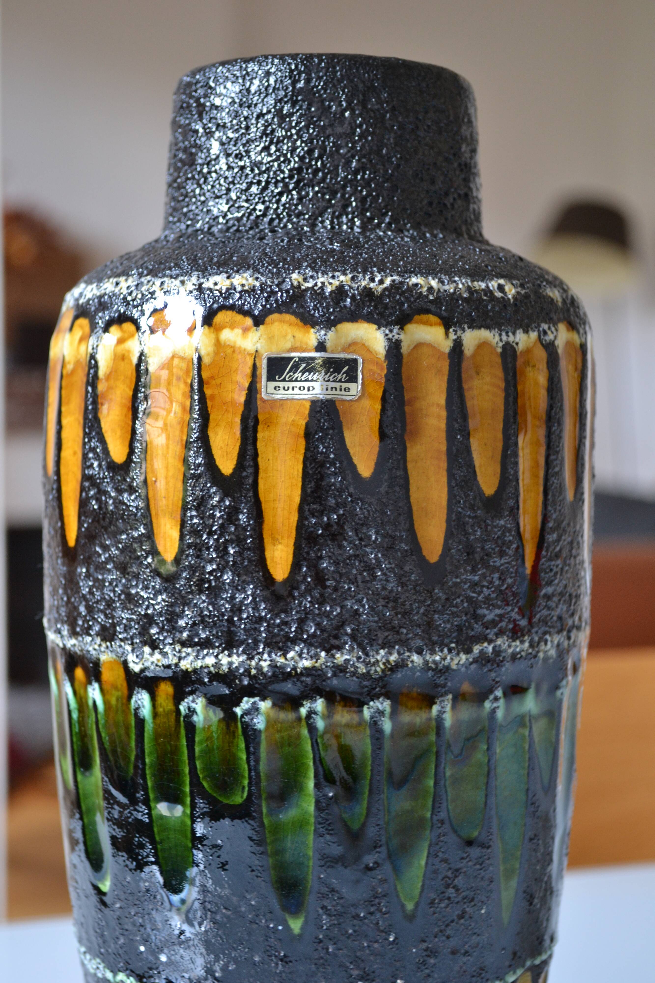 Scheurich Germany "Europ Linie" large ceramic vase Fat Lava 1970