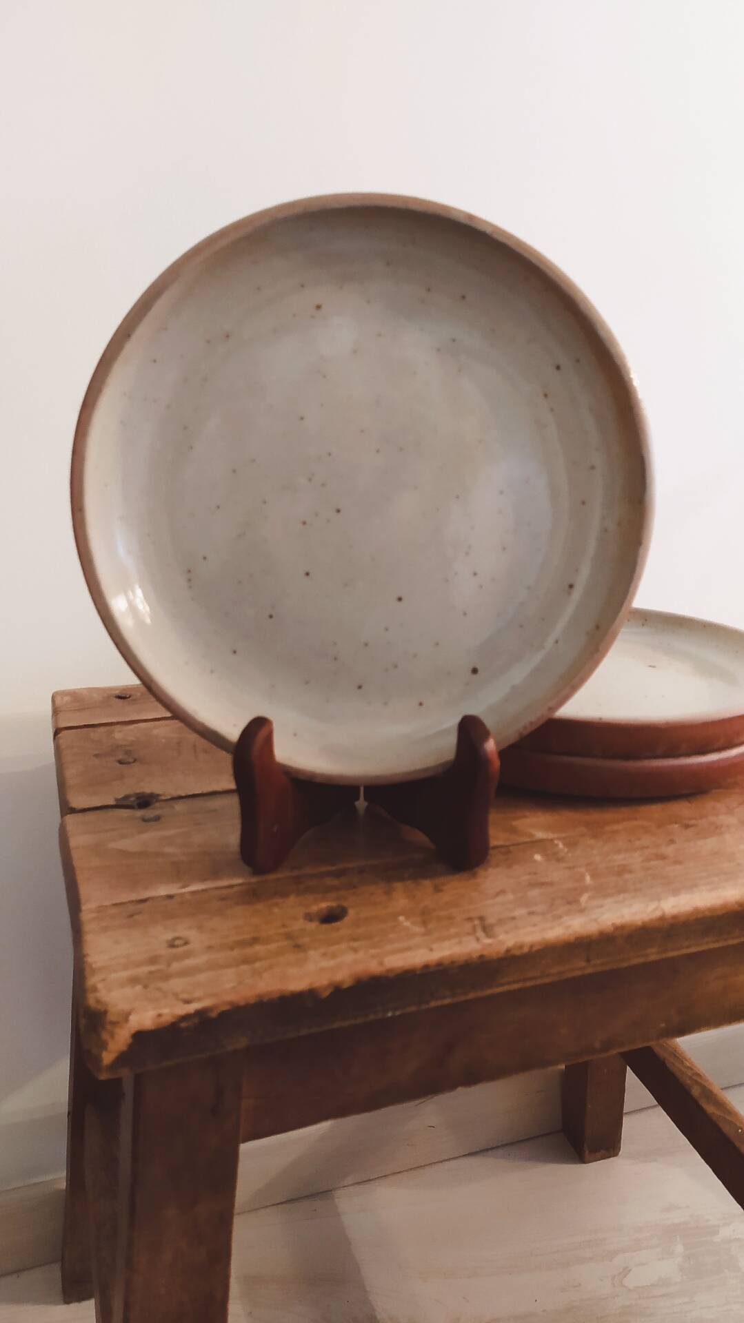 Set of 3 antique glazed stoneware plates.