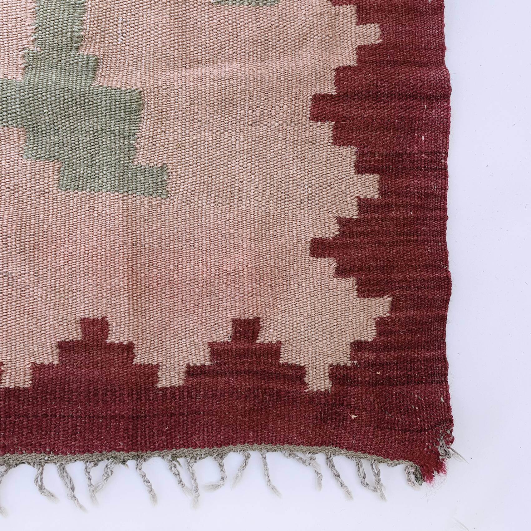 Long Wool Roses Runner Rug 1960s Vintage