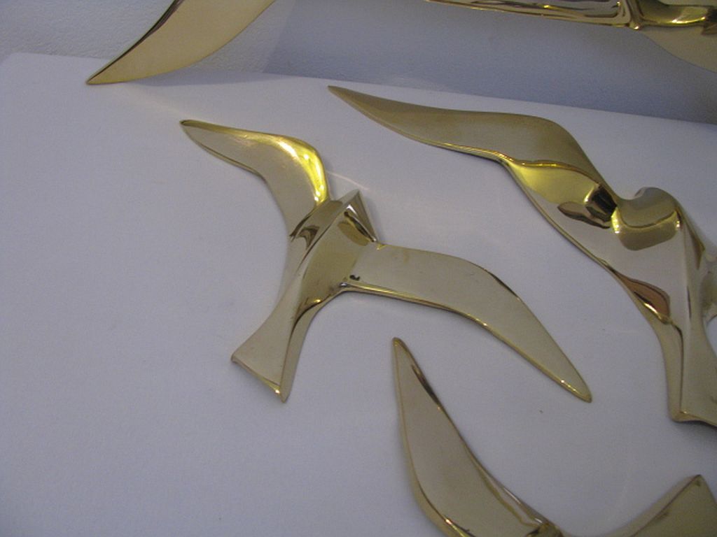 Wall Decoration Set 4 X Seagull / Swallow / Bird. Brass 70 / 80s