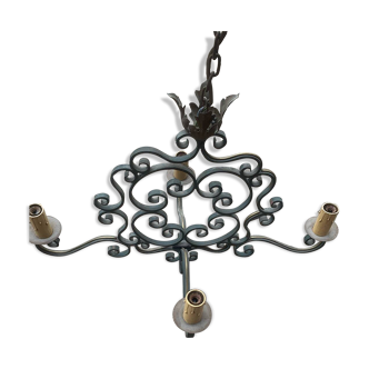 Art deco 5-light wrought iron chandelier by Gilbert Poillerat