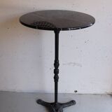 Antique bistro pedestal table in cast iron and veined black marble