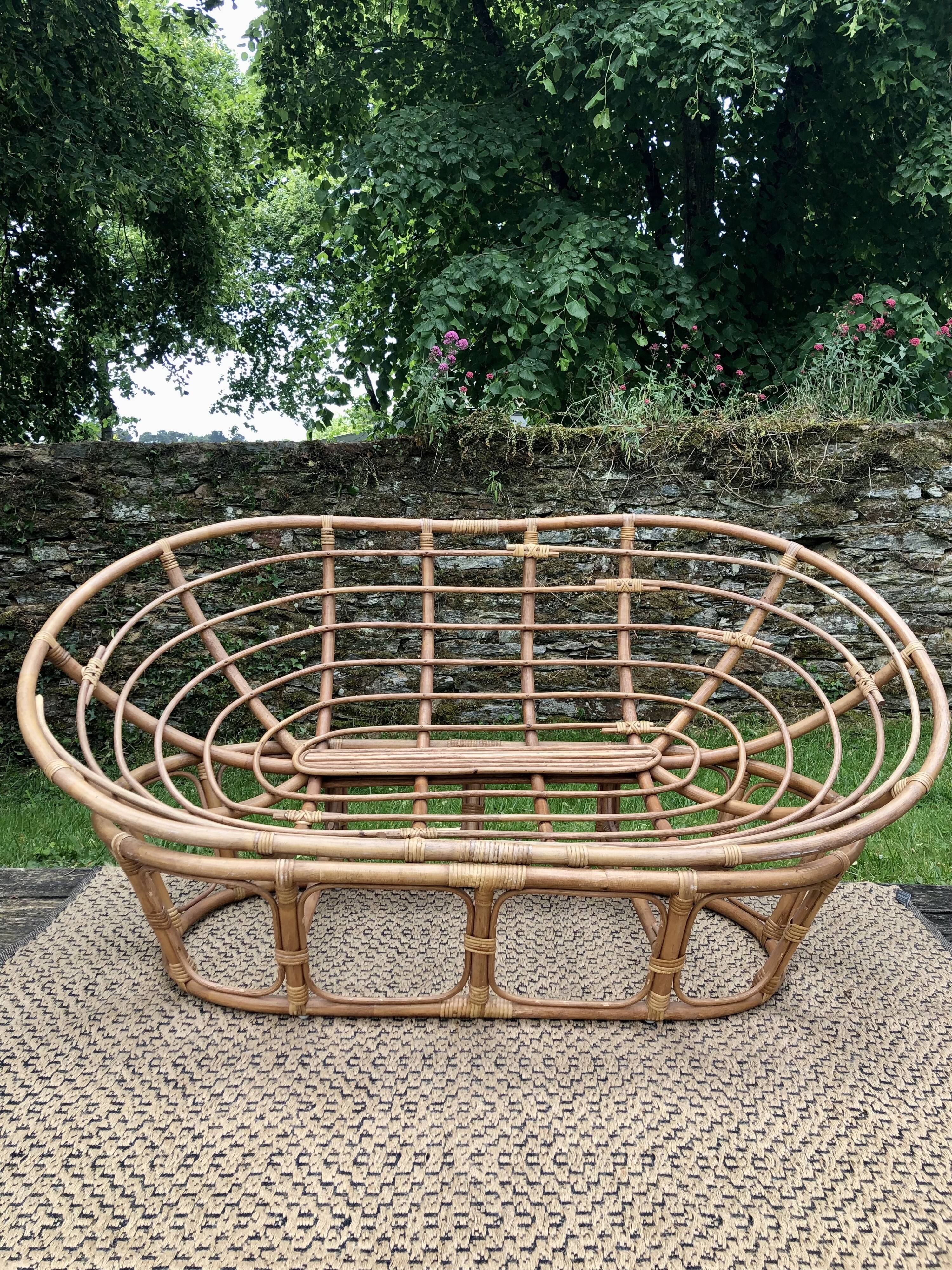 Vintage rattan bench